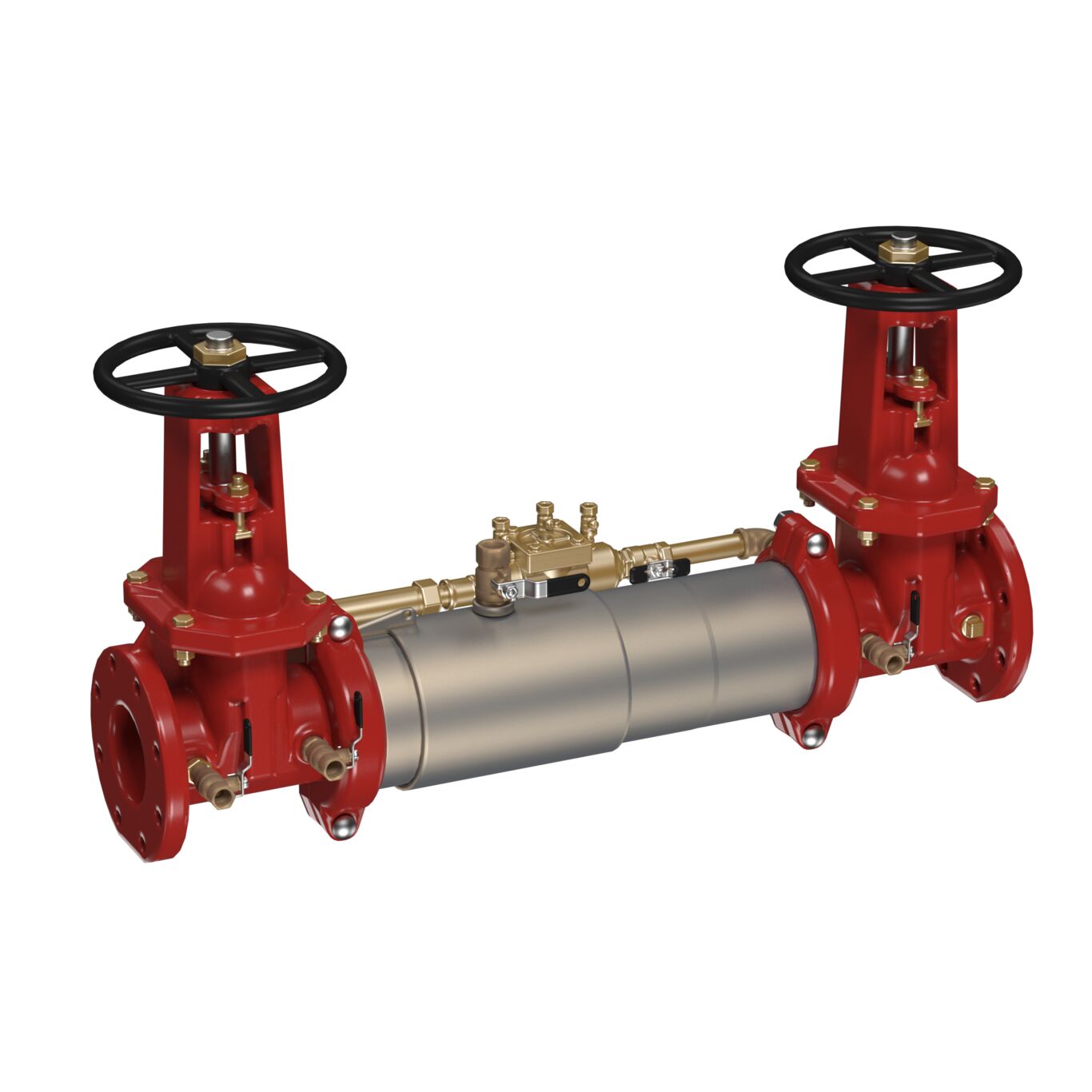 Product Image - SS Double Check Detector Backflow Preventer Assembly, Maxim, Domestic OSY Shutoffs, Tri-Link Checks, Less Meter