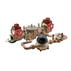 Cast Bronze Double Check Detector Backflow Preventer Assy, Right Hand Close Gear Operated Ball Valves, Pre-Wired Tamper Switches, Less Meter