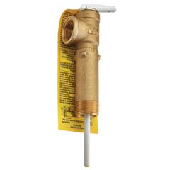 Product image 3/4 In Brass Self Closing Temperature And Pressure Relief Valve, 100 psi, 180 F, Extended Shank Up To 3 In Insulation